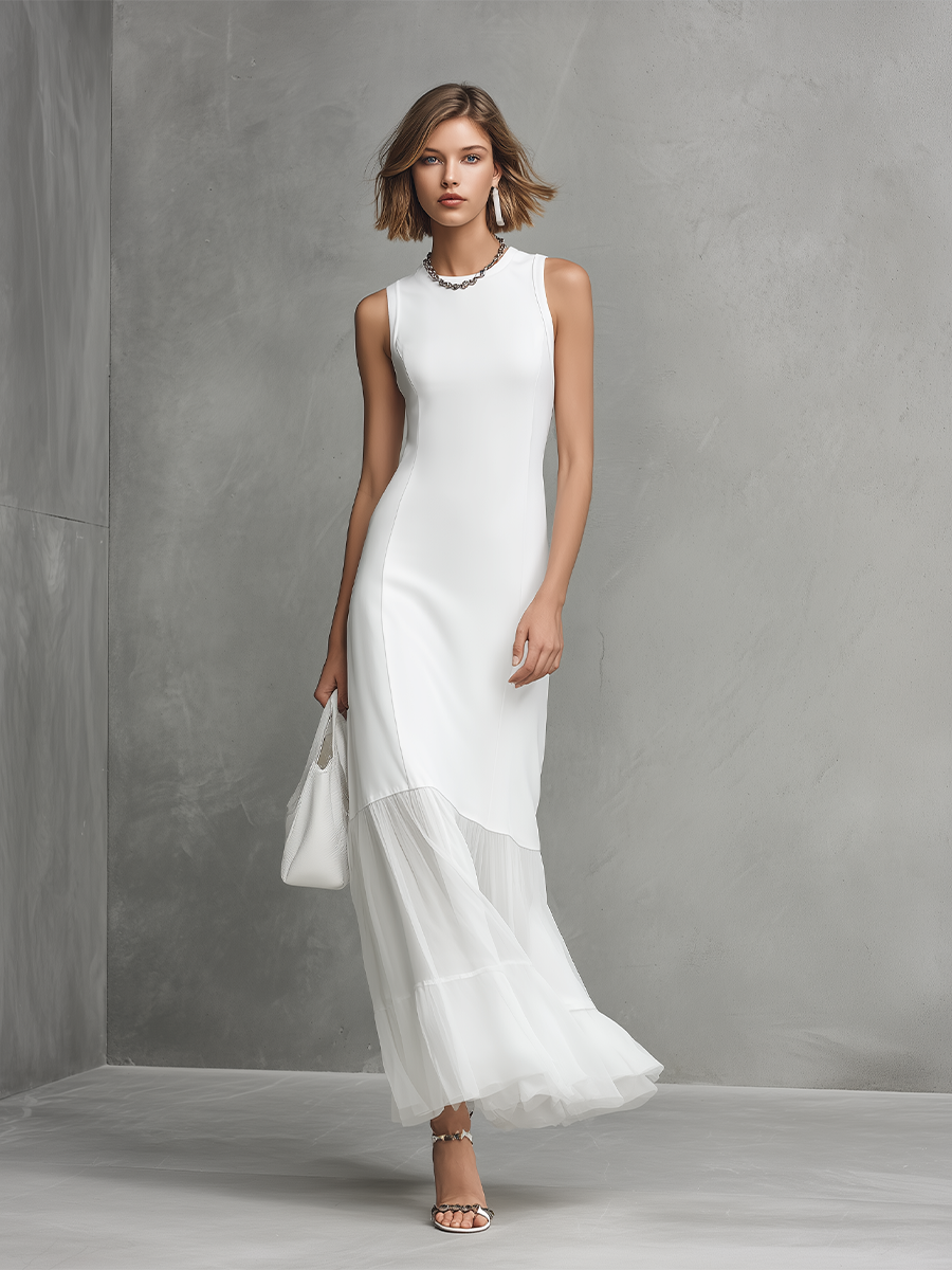 Elegant White Sleeveless Dress